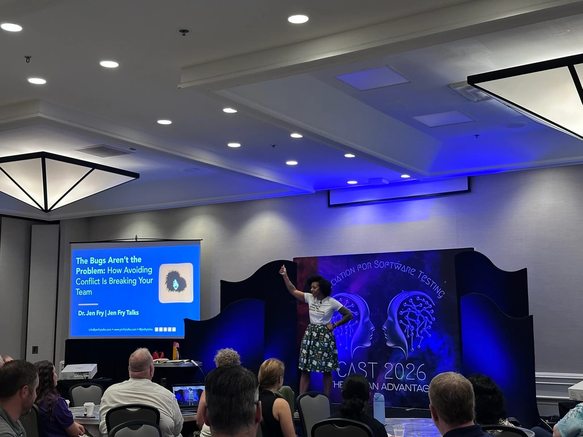 Dr. Jen Fry delivering the opening keynote at CAST 2026