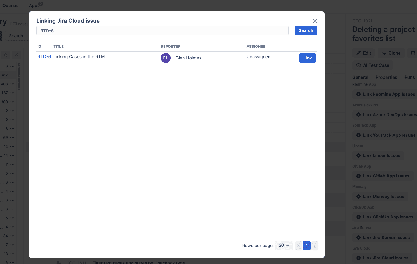 Linking Jira Cloud issue screen in Qase