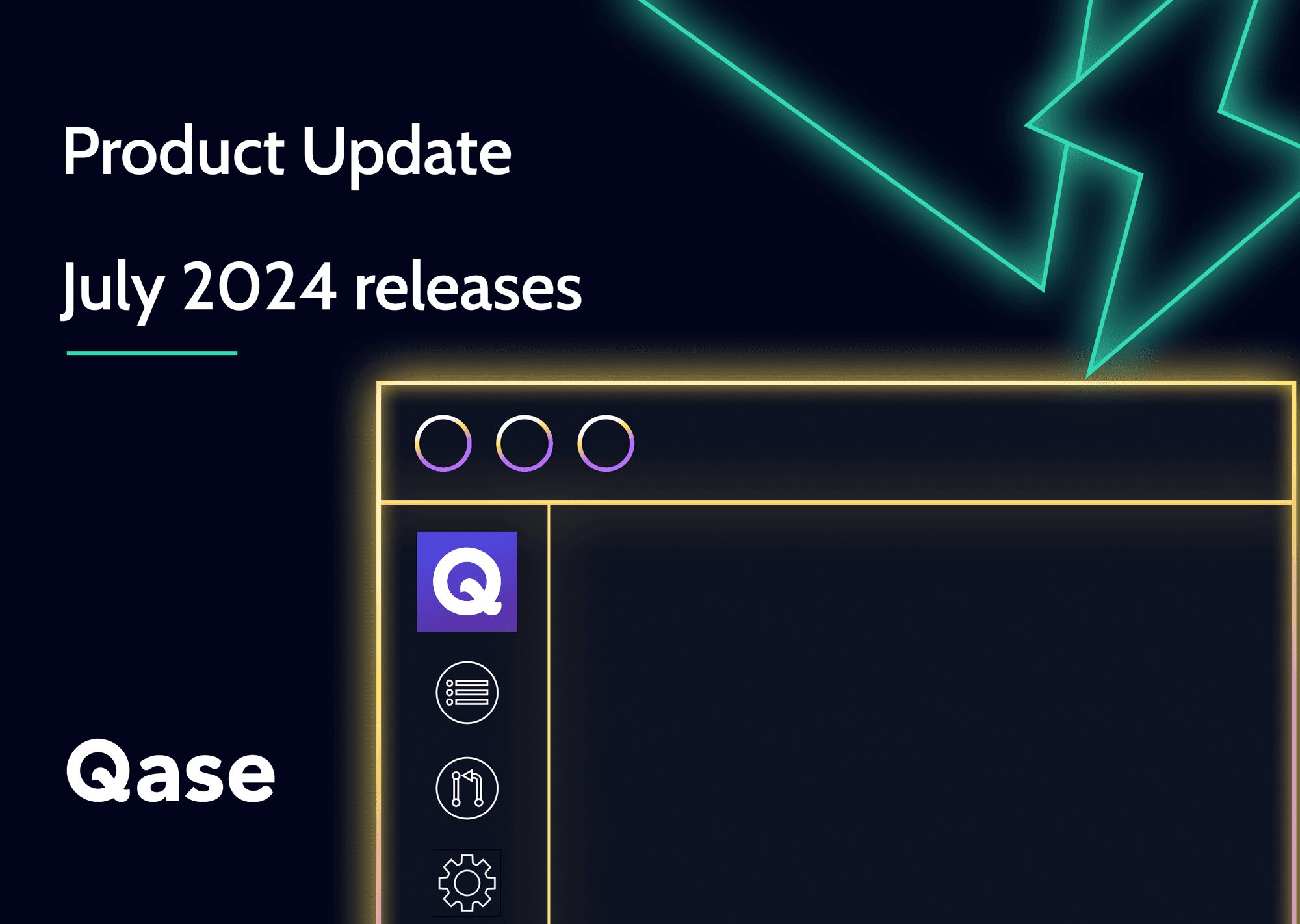 Simplified illustration of Qase app with text "Qase product Update July 2024 releases"