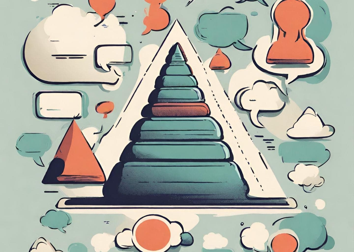 Argumentative speech bubbles around pyramid