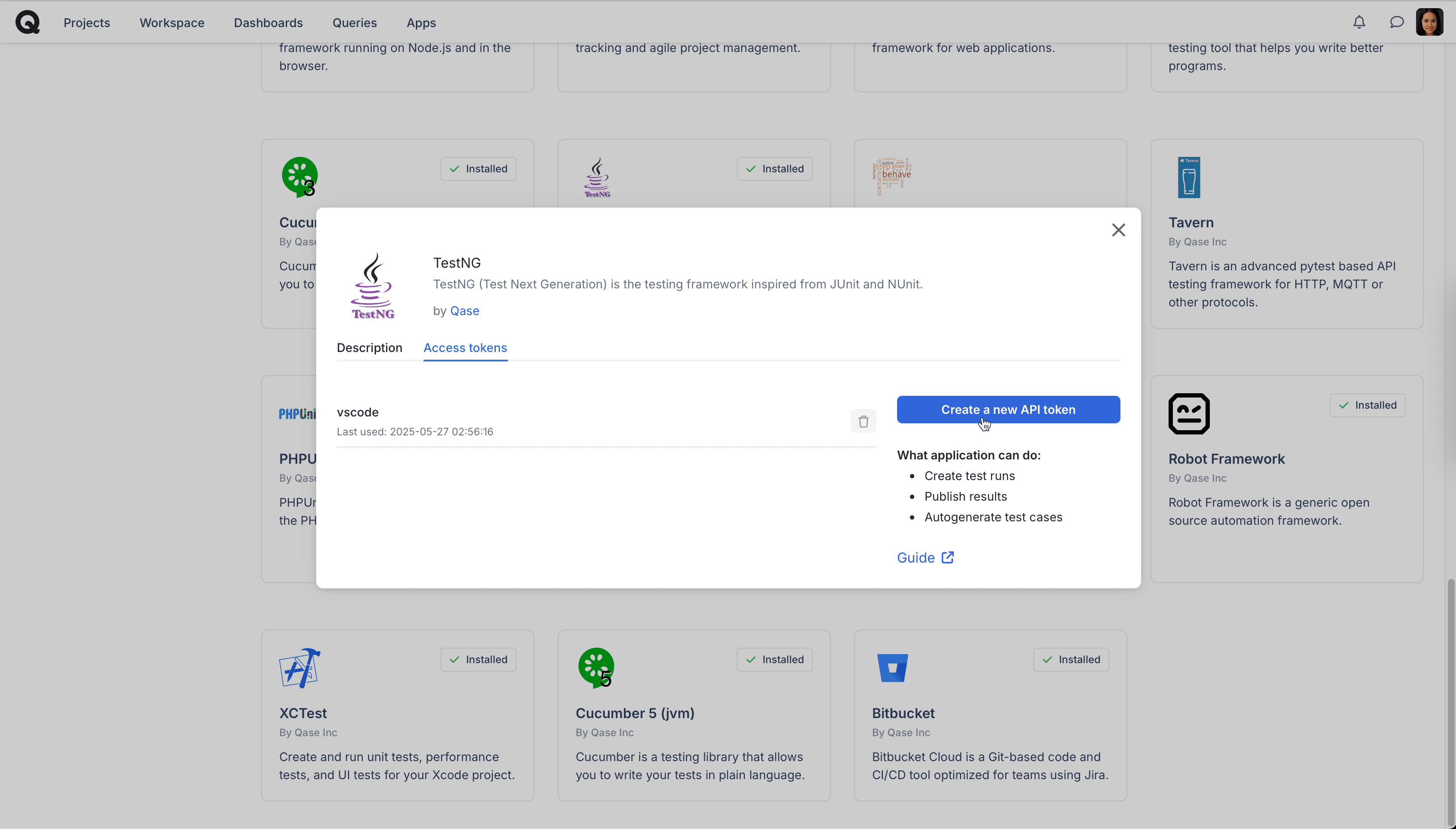 Generate Qase app token