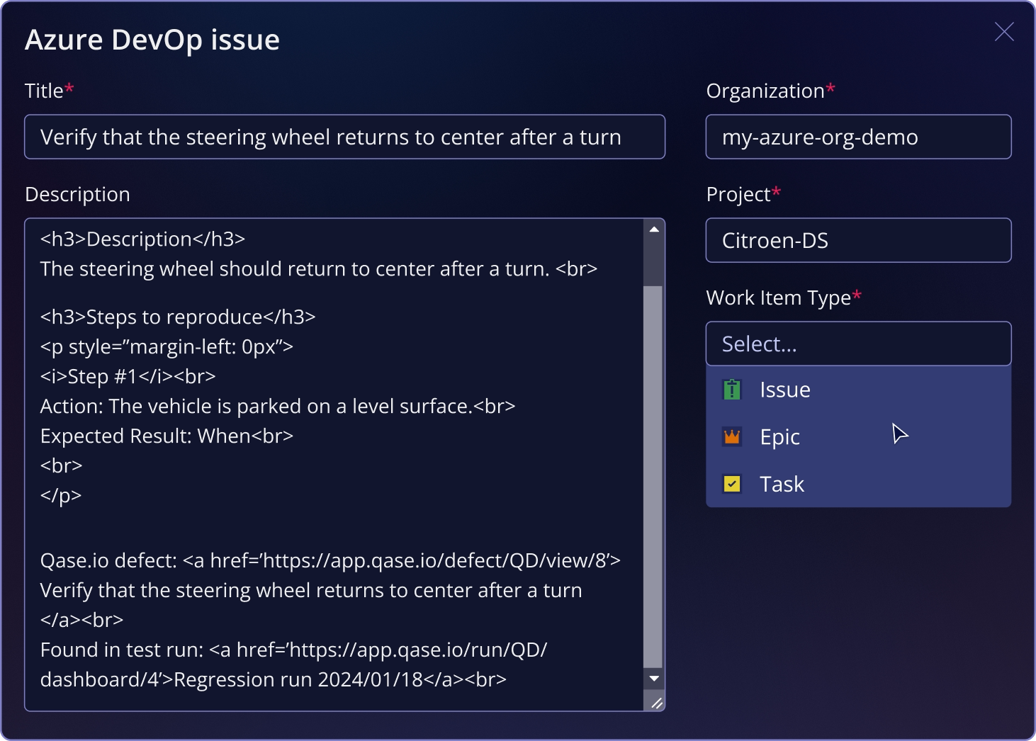 Qase Screenshot: Pytest code snippet
